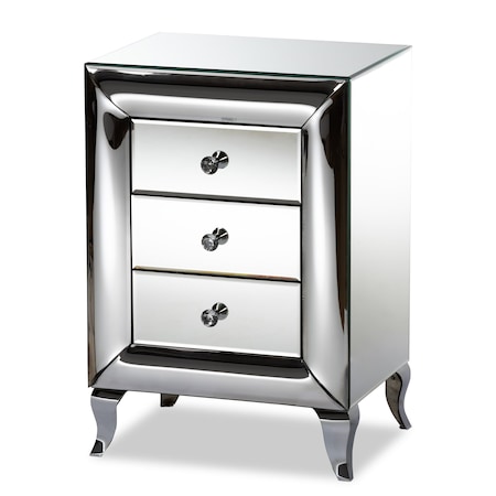 Baxton Studio Pauline Contemporary Glam and Luxe Mirrored 3-Drawer Nightstand 177-11068-Zoro